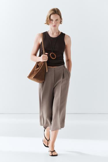 Zara Flowing long wide-leg Bermuda shorts - Black gold