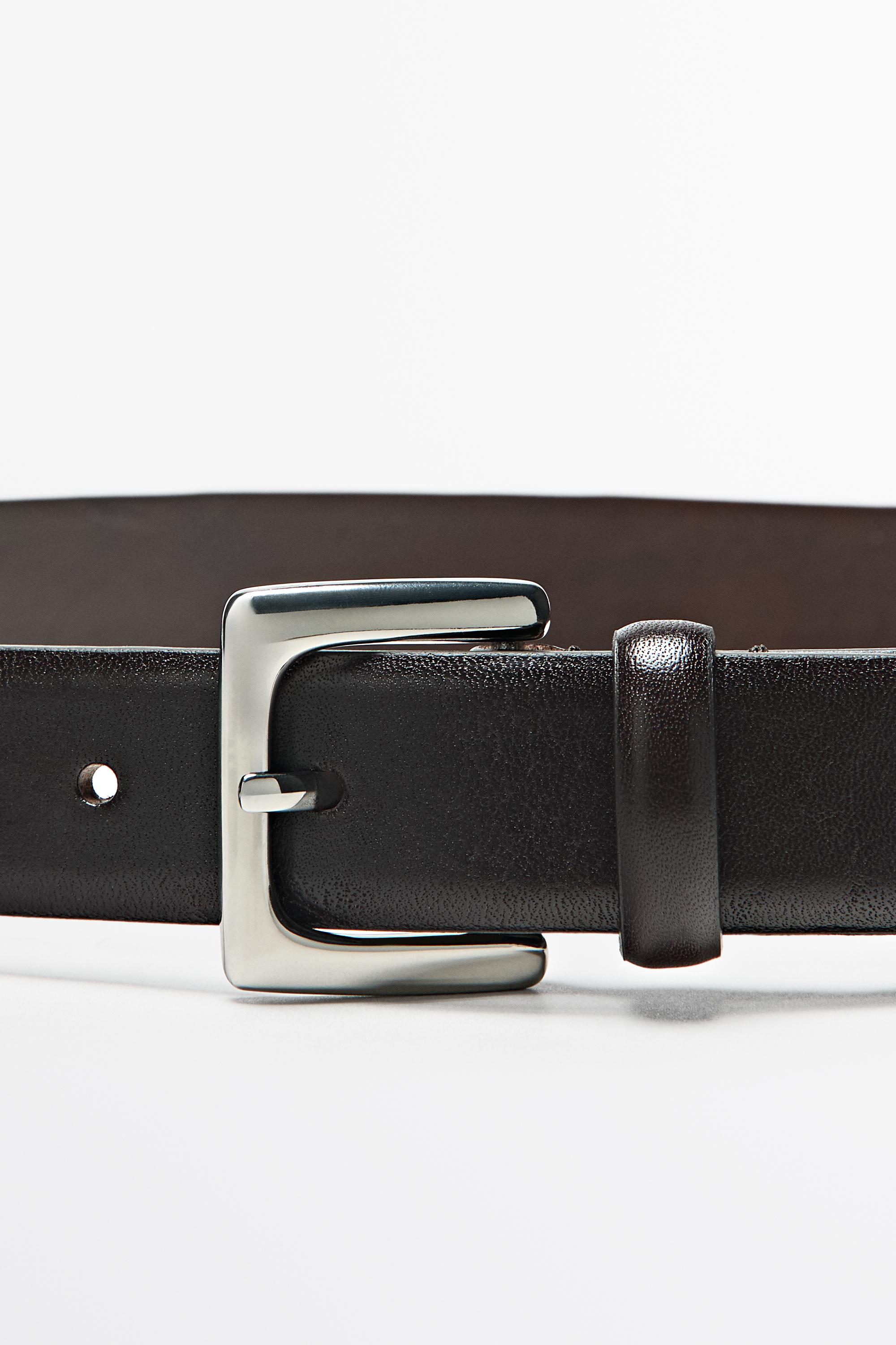 Nappa leather belt with square buckle — Brown