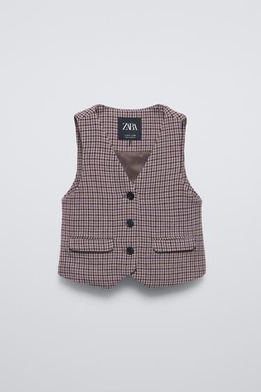 Zara PLAID VEST - Maroon - Image 0