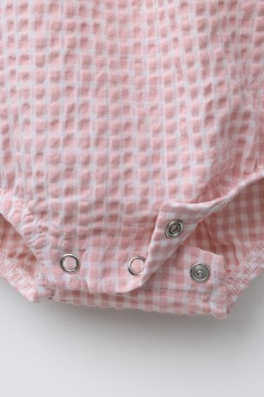 TEXTURED GINGHAM EMBROIDERED BODYSUIT - Pink by Zara - Image 2