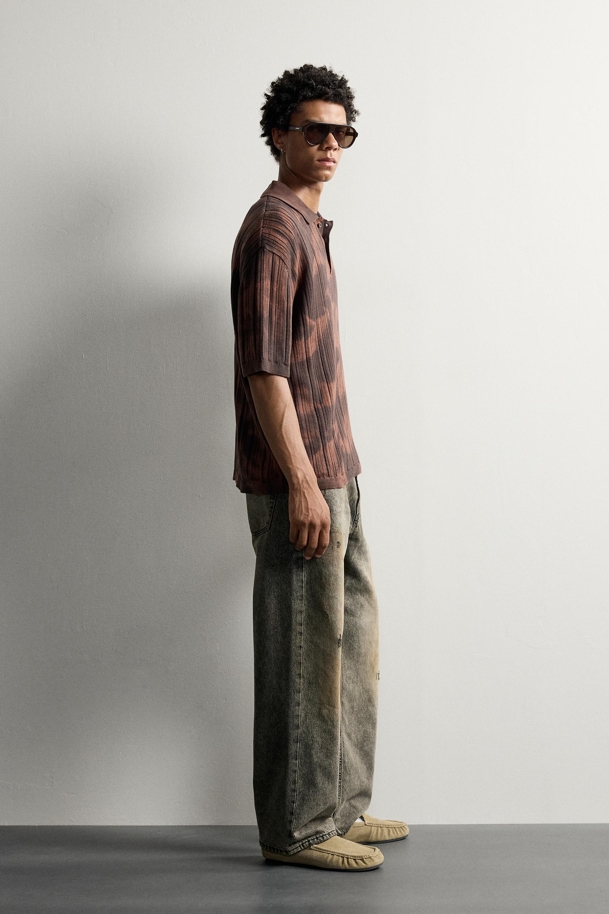 Мужские рубашки Zara ACID WASH REGULAR FIT POLO SHIRT — фото 4