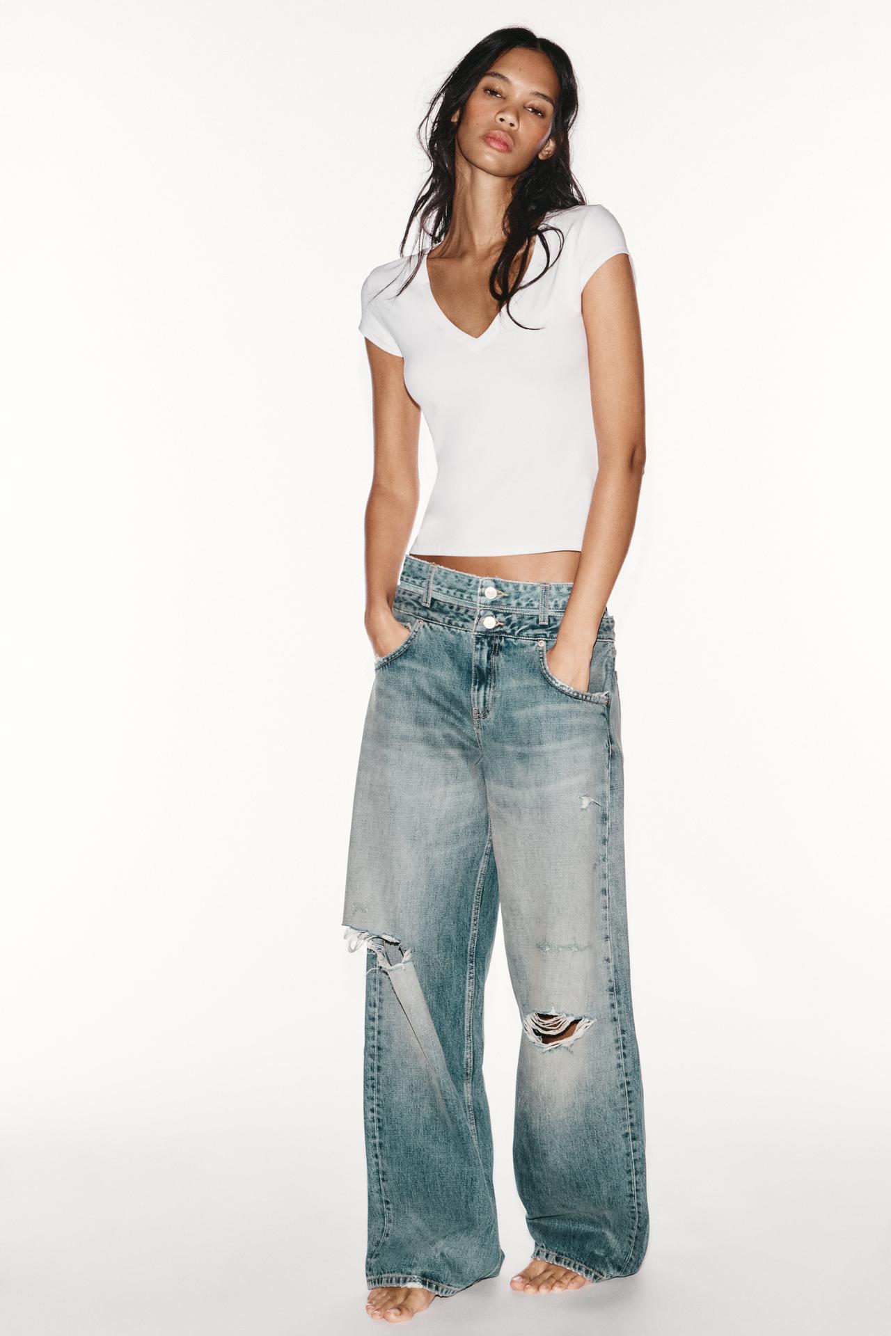TRF MID-RISE DOUBLE WAISTBAND JEANS — Blue