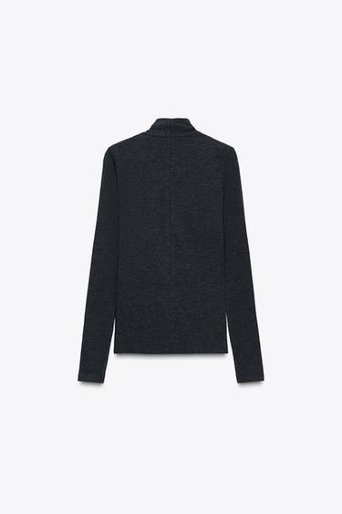 T-SHIRT WITH DRAPED FRONT - Dark grey marl by Zara - Image 5