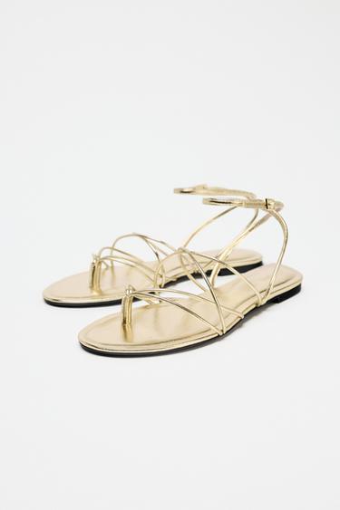 GOLD STRAPPY FLAT SANDALS - Gold by Zara - Image 3