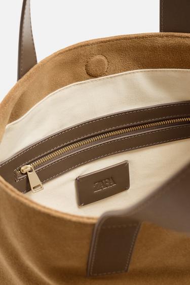 LEATHER SHOPPER BAG - Brown by Zara - Image 5