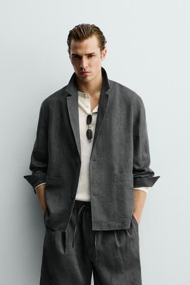 100% LINEN OVERSHIRT - Charcoal grey by Zara