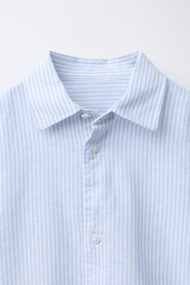 STRIPED COTTON AND LINEN SHIRT - Blue by Zara - Image 3