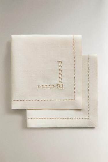 PACK OF HEMSTITCHED LINEN NAPKINS (PACK OF 2) - Ecru by Zara