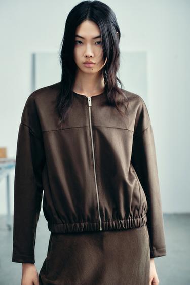 FAUX SUEDE BOMBER JACKET - Chocolate by Zara