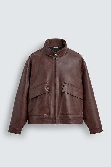 WASHED LEATHER EFFECT JACKET - Burgundy by Zara