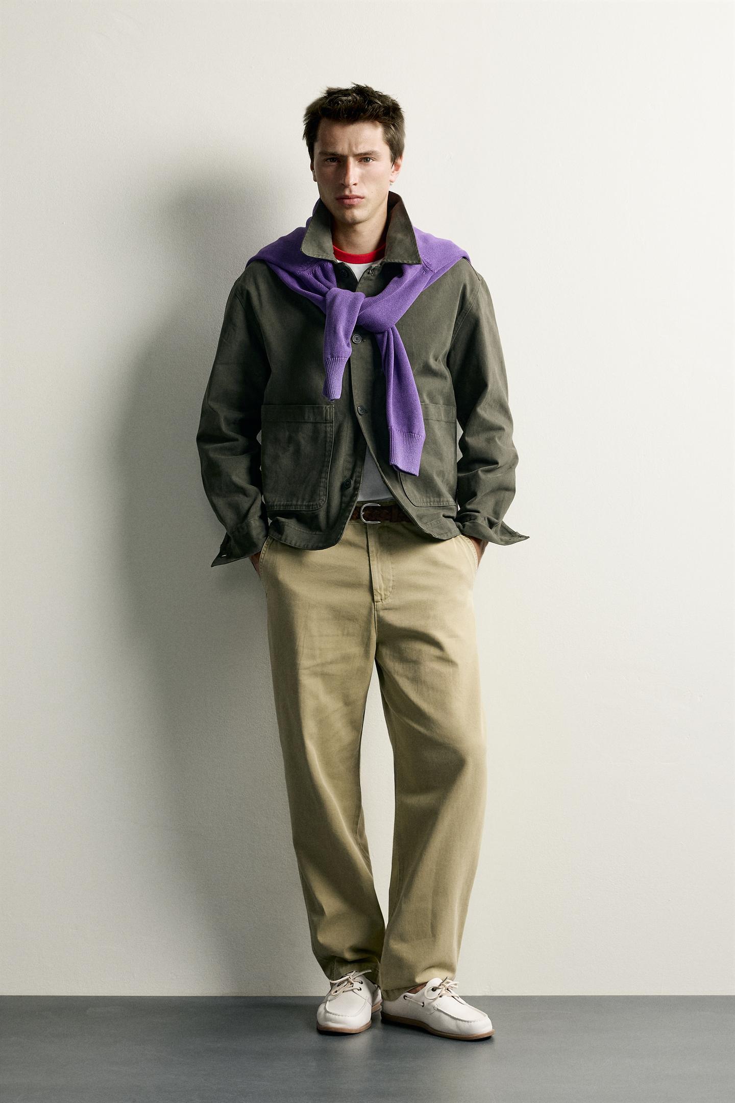 Мужские брюки Zara Straight Fit Chino, цвет: Светлый хаки