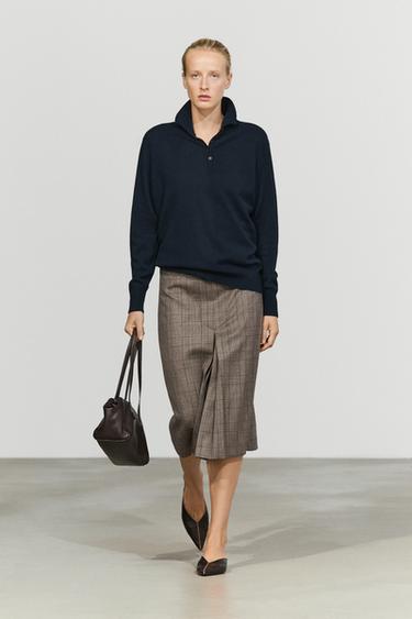 Zara High neck knit sweater with button detail - Navy blue - Image 0