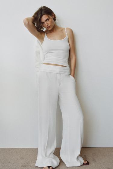 Zaras BYXA MED SKÄRP I LINNE ZW COLLECTION - Vit