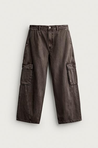 RELAXED FIT SEWN CARGO PANTS — Brown 1