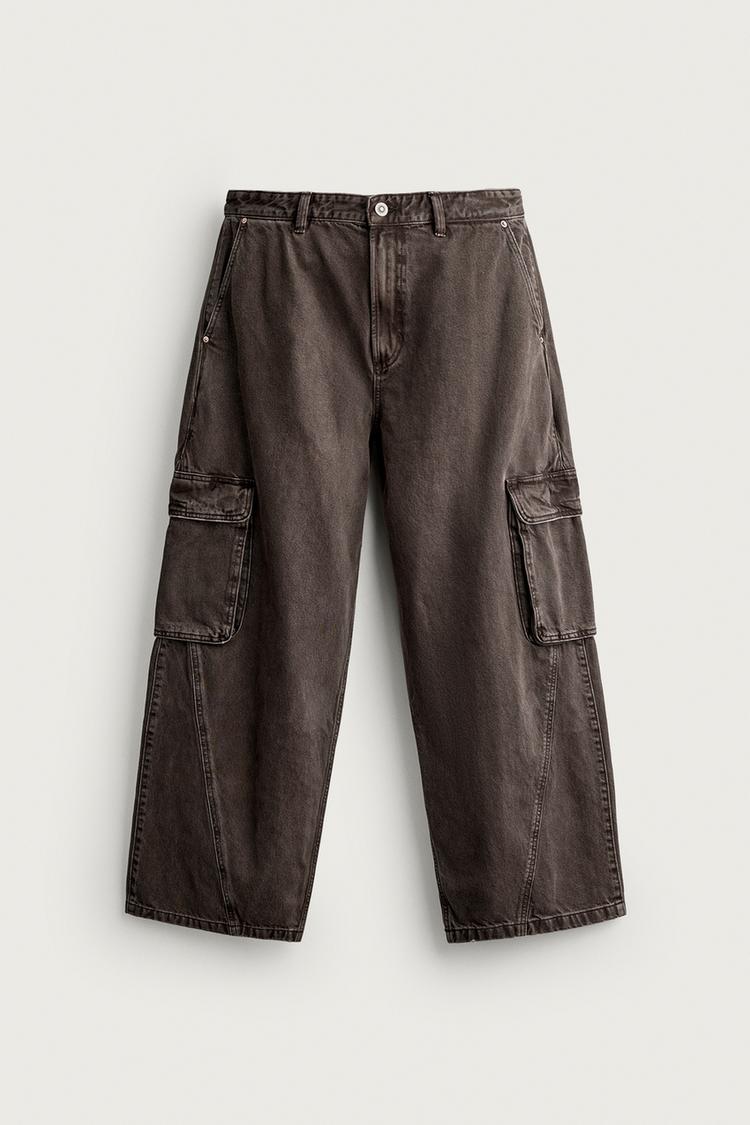 RELAXED FIT SEWN CARGO PANTS — Brown
