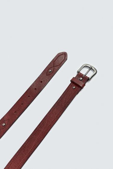 VINTAGE-EFFECT LEATHER BELT - Red by Zara - Image 2