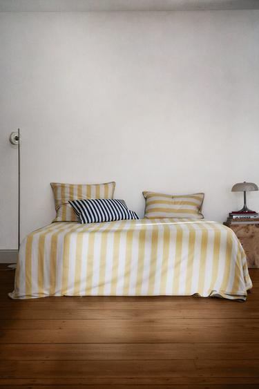STRIPED WASHED COTTON DUVET COVER - Yellow by Zara