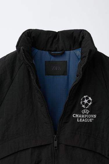 Zara WATER REPELLENT HIDDEN HOODIE JACKET UEFA CHAMPIONS LEAGUE ® - Black