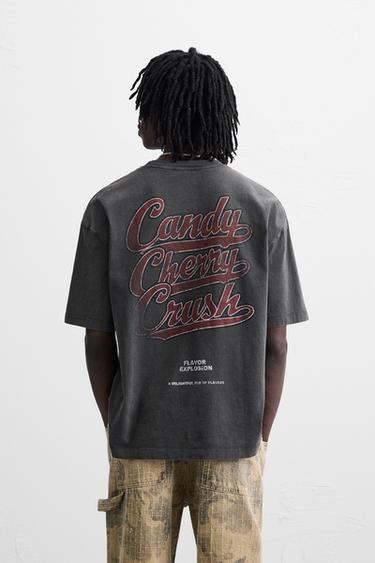 T-SHIRT IMPRIMÉ EFFET DÉLAVÉ - Gris taupe de Zara - Image 2