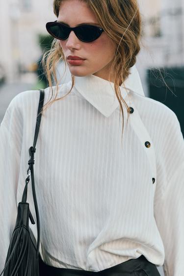 STRIPED WRAP SHIRT — White 1