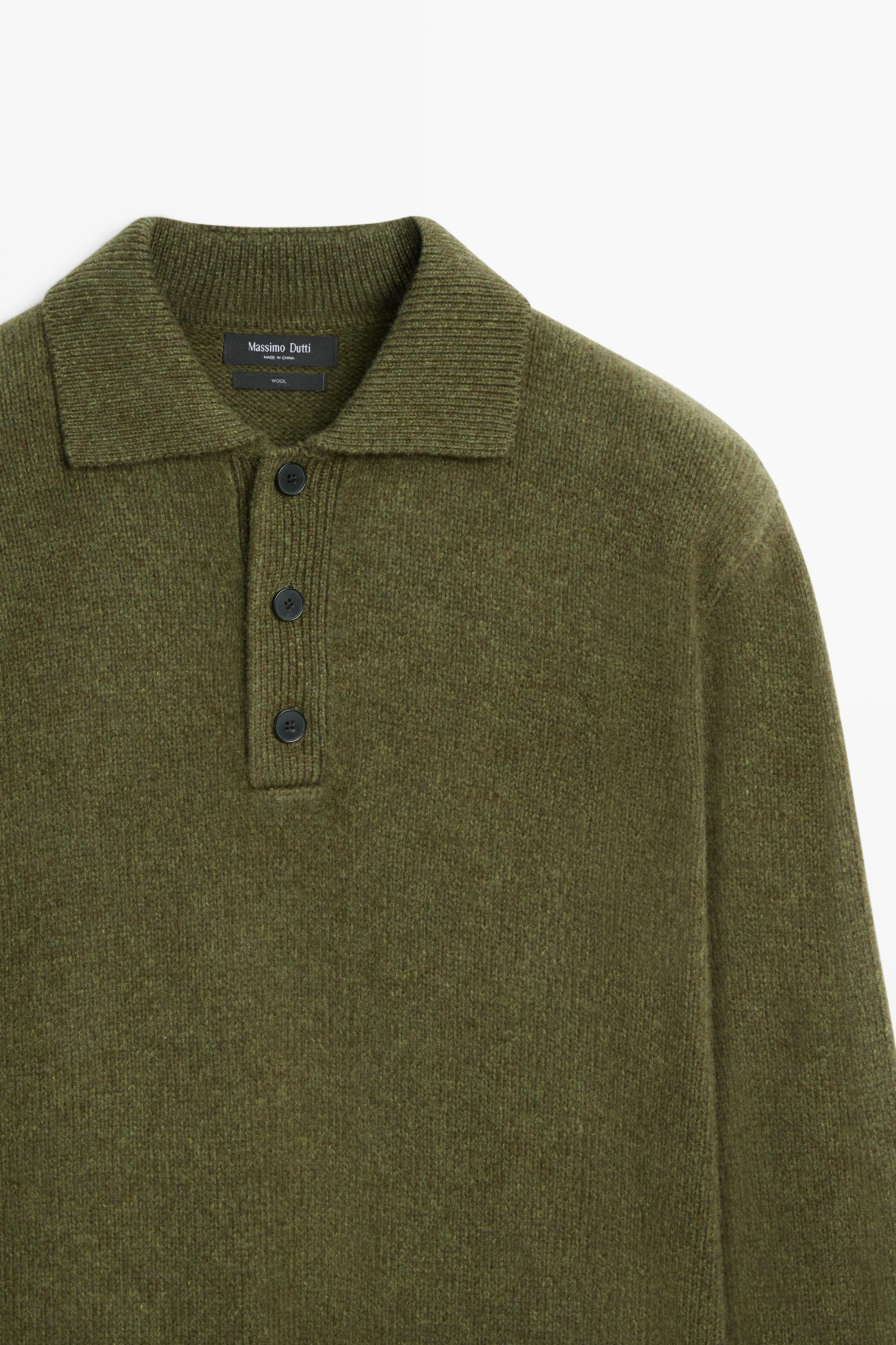 100% wool knit buttoned polo sweater