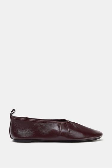 SOFT LEATHER BALLET FLATS - Burgundy Red by Zara