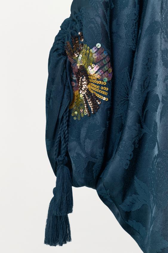 VESTE BIMATIÈRE JACQUARD À SEQUINS - Bleu / Indigo de Zara - Image 5