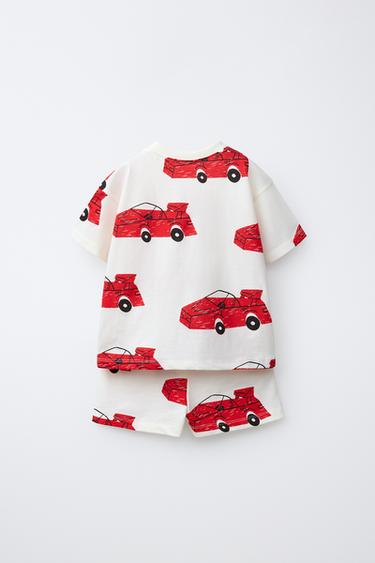 ENSEMBLE T-SHIRT ET BERMUDA VOITURES - Écru / Rouge de Zara - Image 1