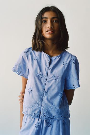 Zara EMBROIDERED BLOUSE - Cornflower blue