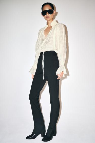 ZW COLLECTION WOOL BLEND STRAIGHT-LEG TROUSERS - Black by Zara