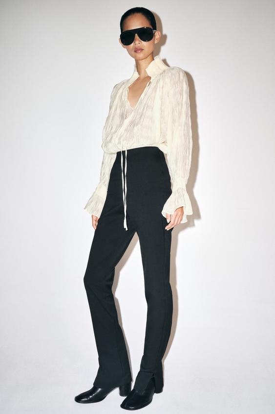 Zara ZW COLLECTION WOOL STRAIGHT PANTS - Black - Image 0
