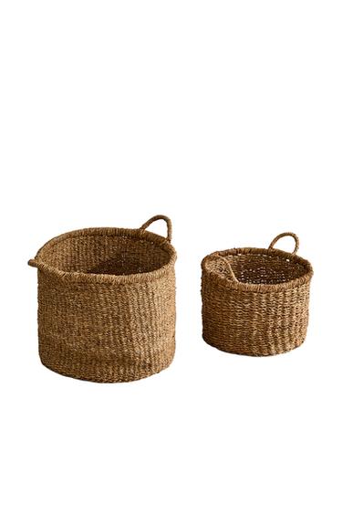 Zara LARGE SEAGRASS BASKET WITH HANDLES - Brown