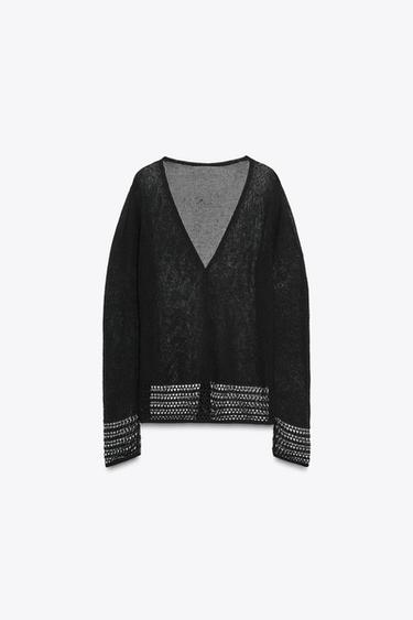POINTELLE KNIT CARDIGAN - Black by Zara - Image 5