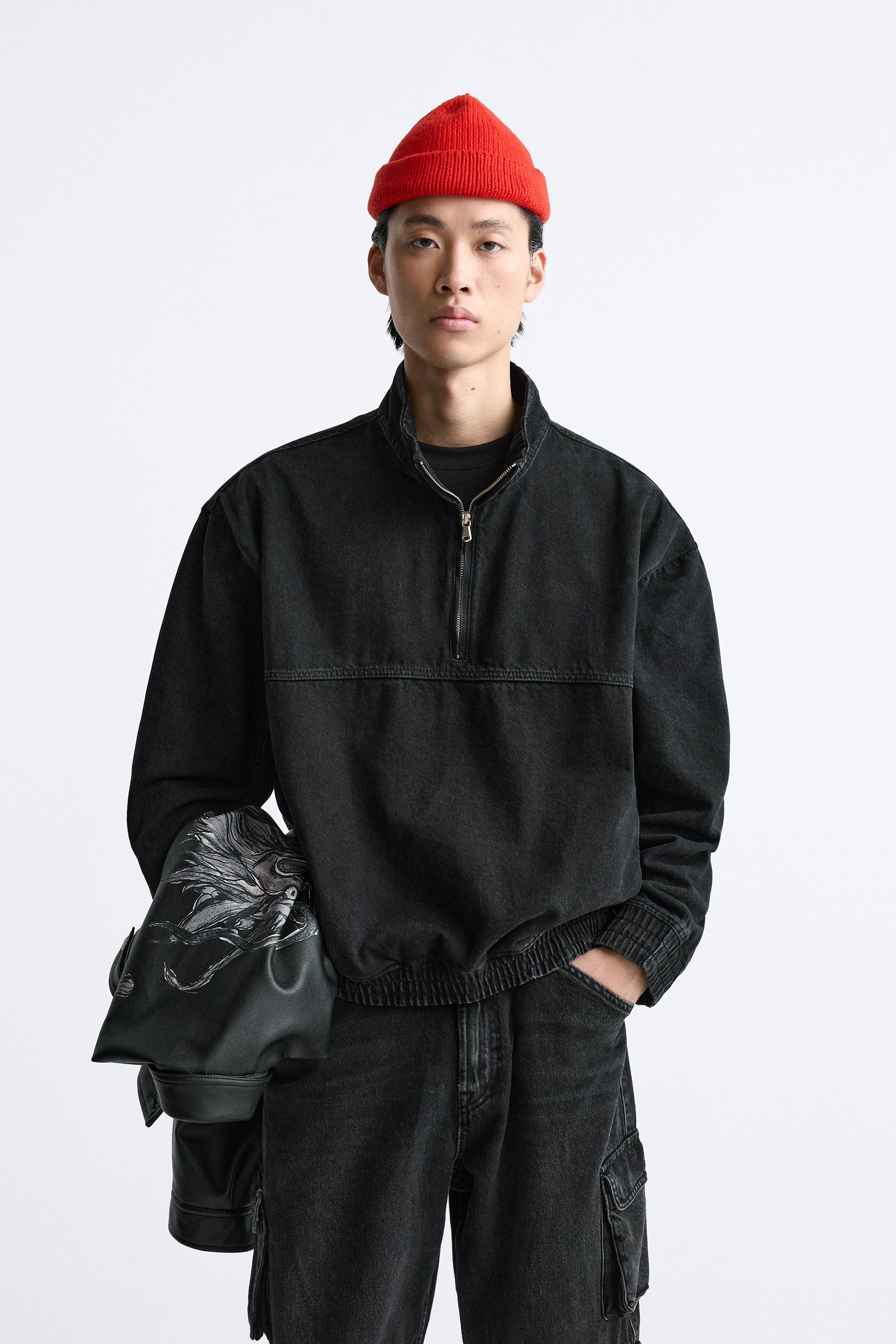 QUARTER ZIP DENIM SWEATSHIRT - Black | ZARA Canada