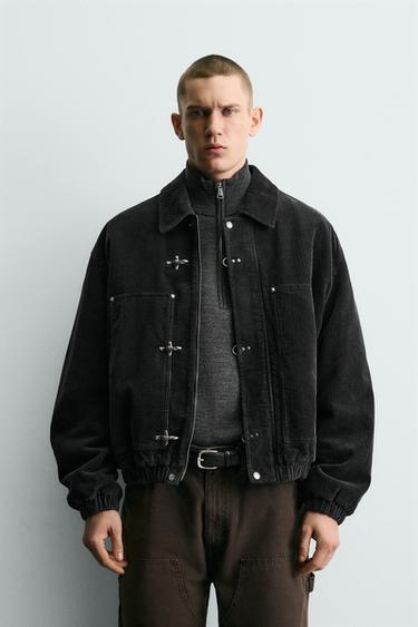 CORDUROY JACKET WITH FIREMAN CLASPS - Black by Zara