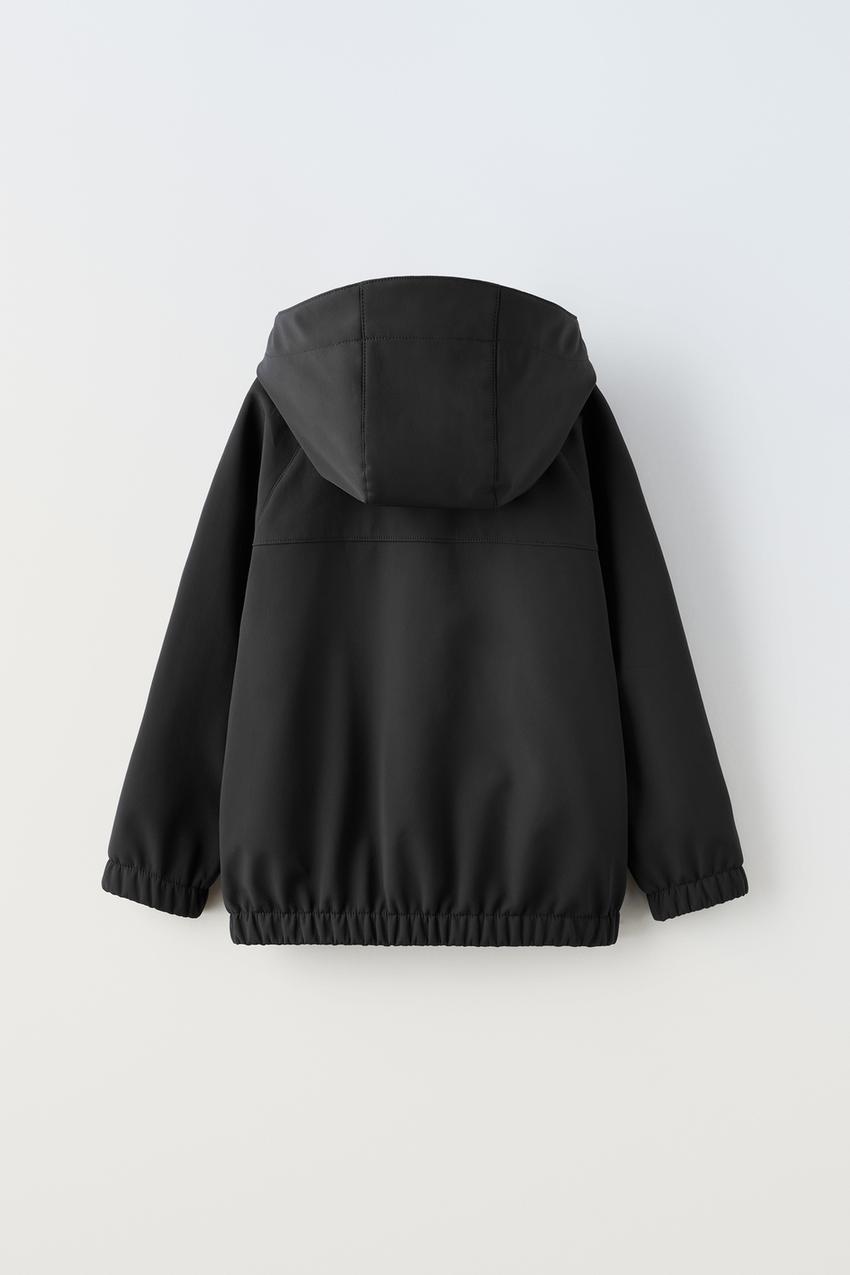 WATER-REPELLENT SOFT SHELL HOODED JACKET - Black