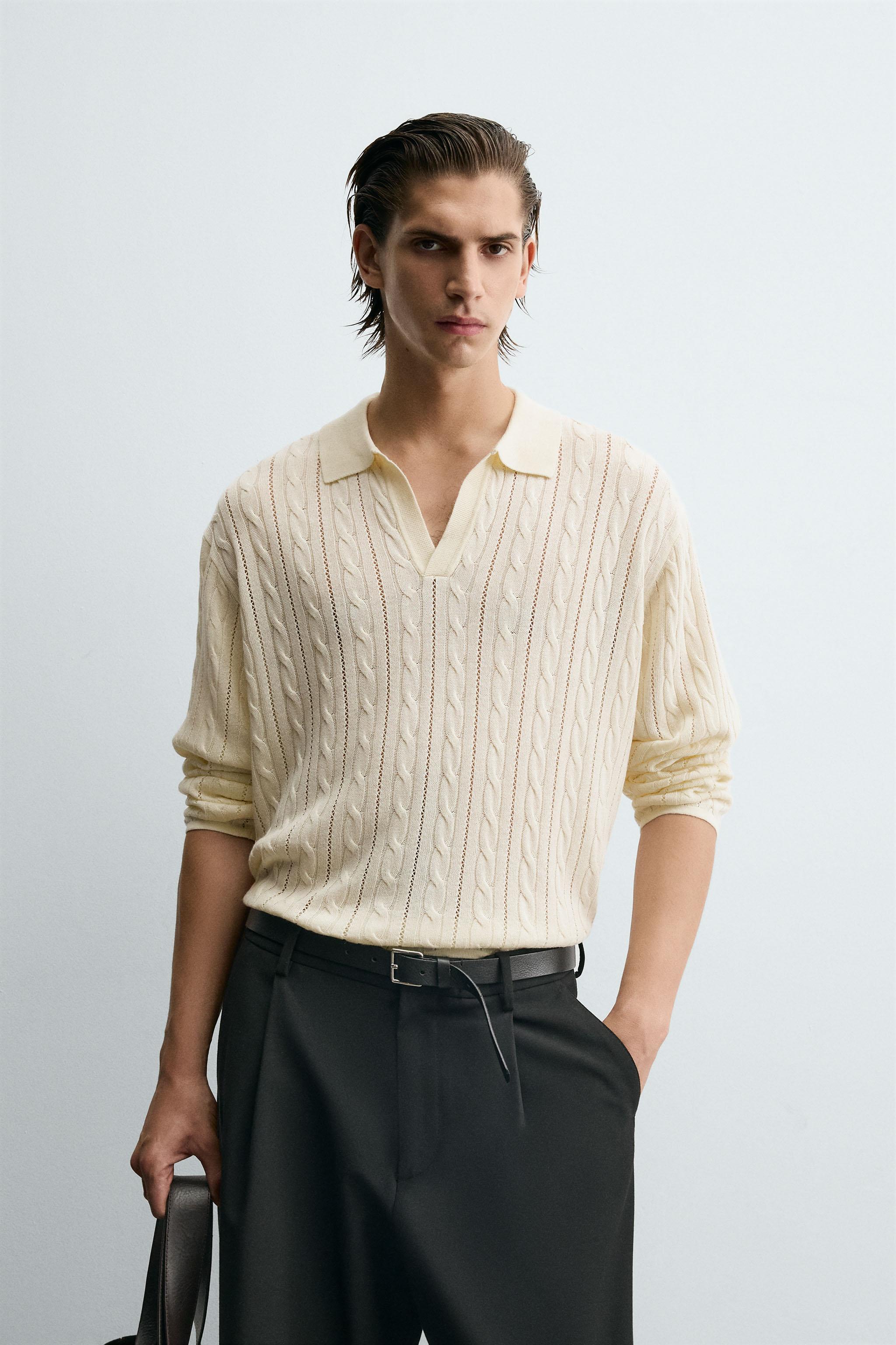 ZARA クリーム色 半袖ポロシャツ L ZARA クリーム色 半袖ポロシャツ L