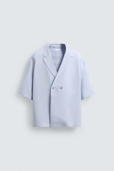 Zara 人造絲亞麻外套 - 天藍色