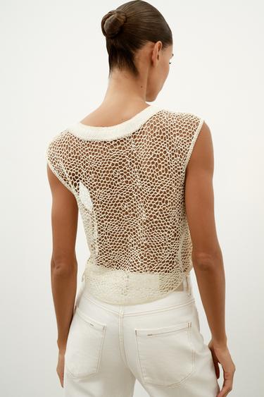 FLORAL CROCHET TOP - White by Zara