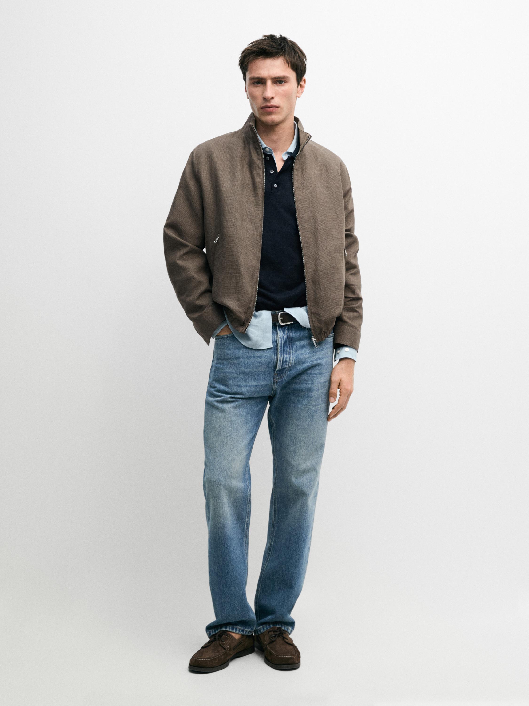 Short reversible linen blend jacket — Mink