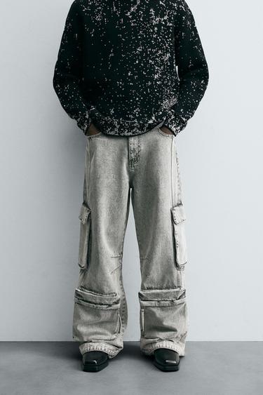 PANTALÓN DENIM CARGO BOLSILLOS - Gris de Zara