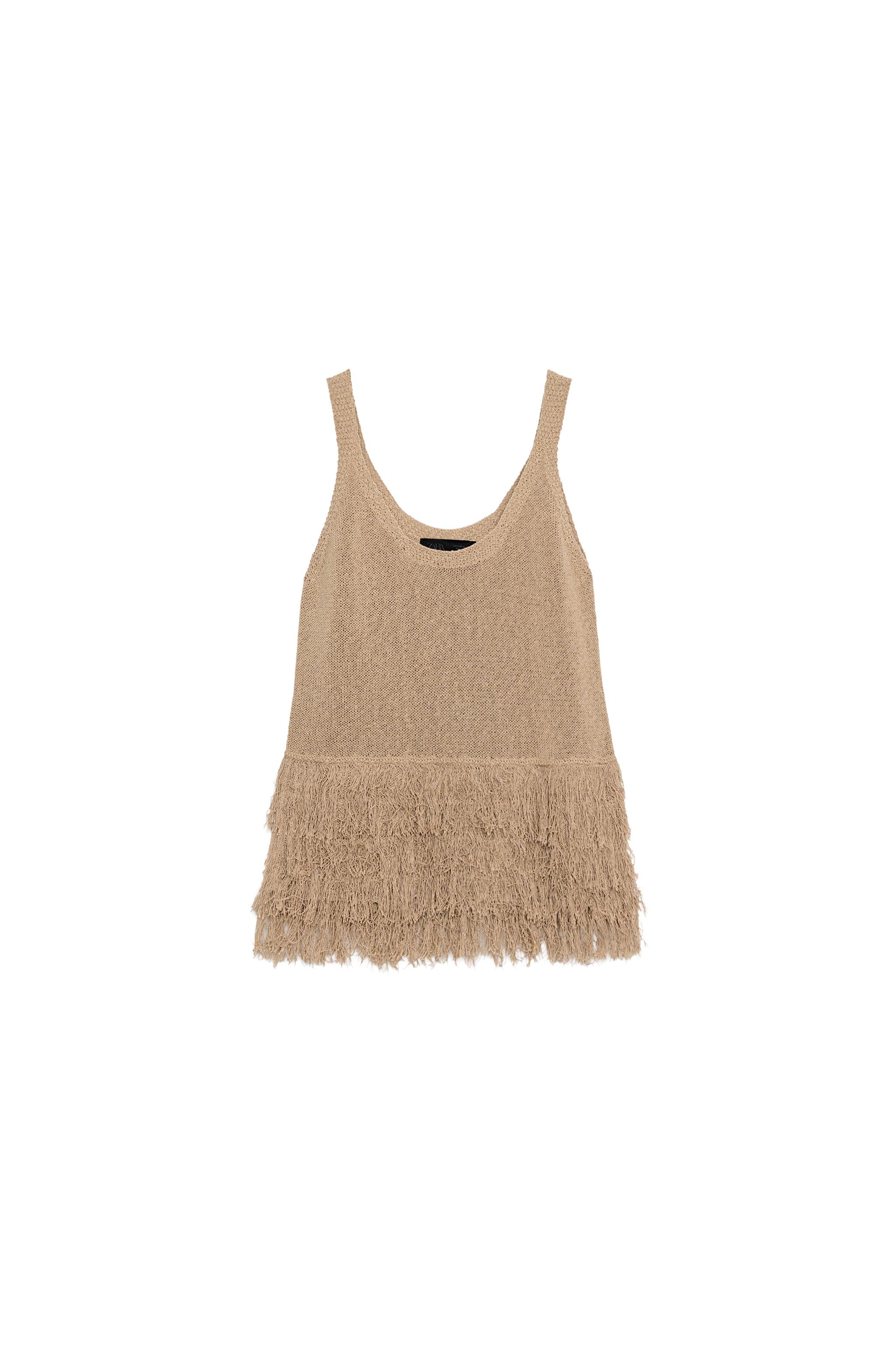 FRINGED KNIT TOP - Straw | ZARA Canada