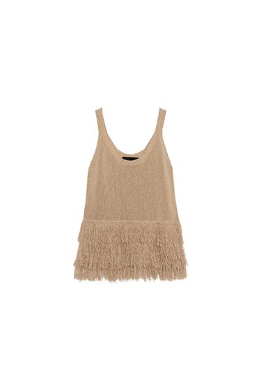FRINGED KNIT TOP - Straw by Zara