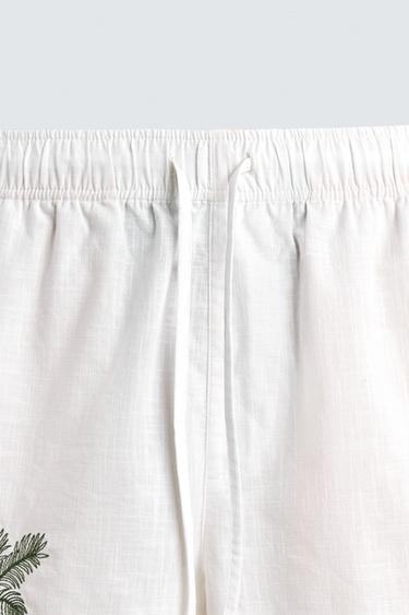 RELAXED FIT BERMUDA SHORTS WITH CONTRAST EMBROIDERY - Ecru by Zara - Image 9