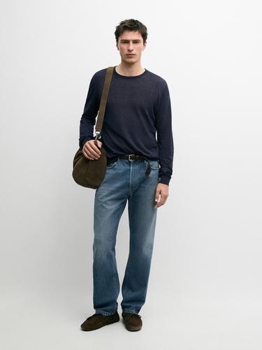 Zara Linen and cashmere knit crew neck sweater - Navy blue
