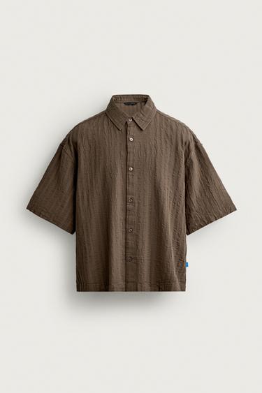 STRIPED JACQUARD BOXY FIT SHIRT - Brown by Zara