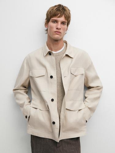 Zara Lightweight linen jacket with pockets - Stone