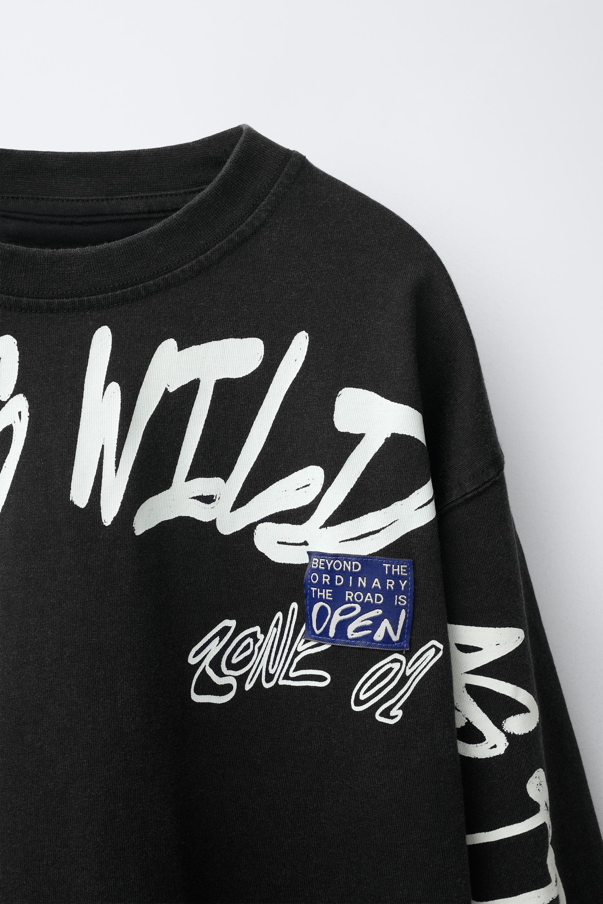 GRAFFITI TEXT PRINT T-SHIRT - Black | ZARA United States