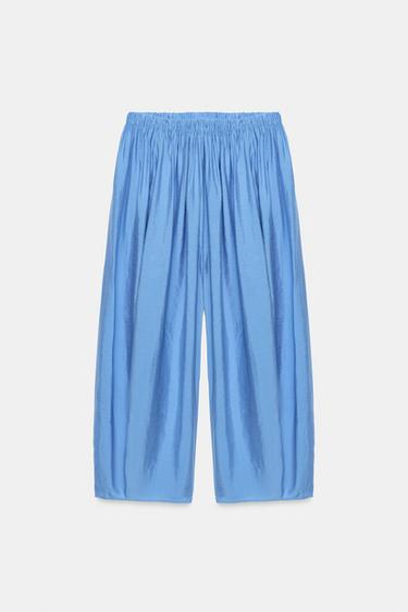 PANTALON FLUIDE VOLUME - Bleu de Zara