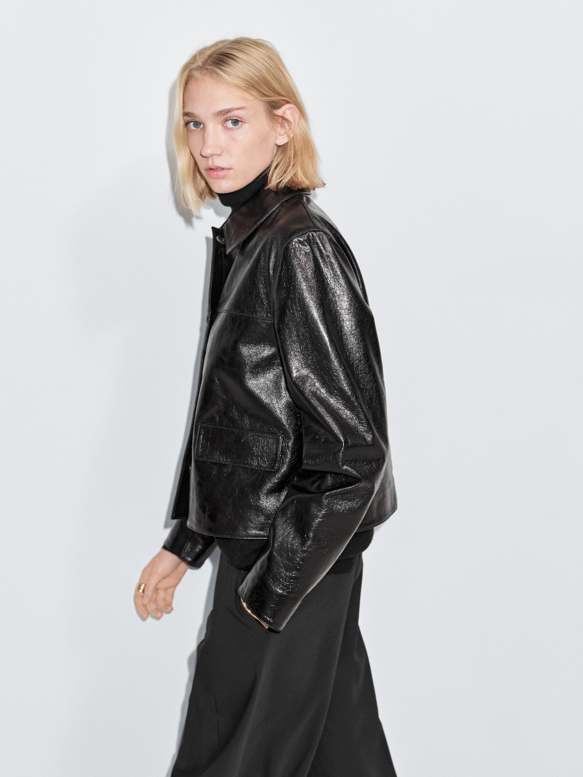 Cropped nappa leather jacket